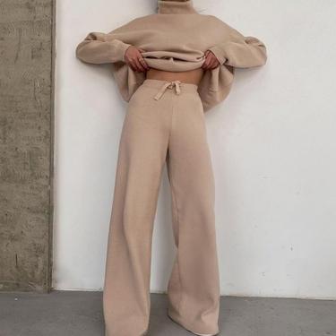Women's Clothing Autumn and Winter New Knitted Lace Up Fashion Casual Suit Two piece Set for Women_voghion.com