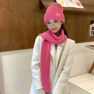 Women's Winter Bow Embroidered Knit Wool Warm Scarf_voghion.com