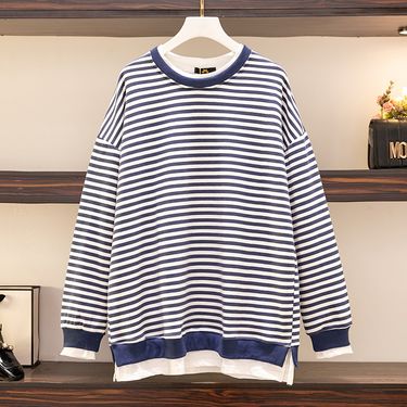 Women's round neck striped patchwork long sleeve sweatshirt_voghion.com
