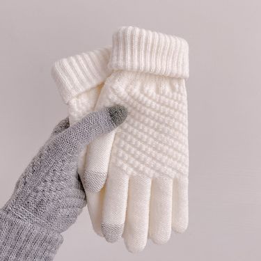 Winter new pineapple style cashmere full finger touch screen knitted warm jacquard fashion plus velvet thickened wool gloves_voghion.com