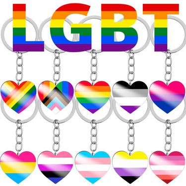 6-color rainbow flag maintainless keychain, heart-shaped color printed titanium steel backpack pendant_voghion.com