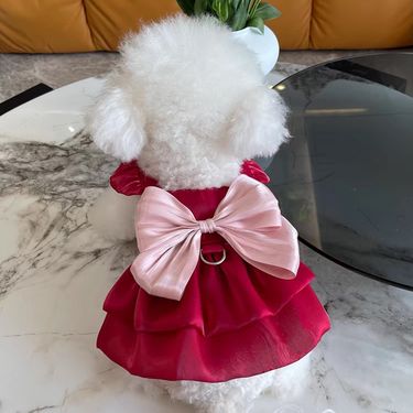 Spring Summer Dog Derella Princess Dress Cat Bichon Flying Sleeve Bowknot Maltese Teddy_voghion.com