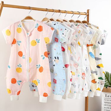 Baby Sleeping Bag Children's Short-sleeved Split-legged Bamboo Cotton Sleeping Bag Summer Thin Baby Bamboo Fiber Gauze Pajamas Kick-proof Quilt_voghion.com