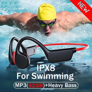 True Bone Conduction Headset IPX8 32GB Bluetooth 5.3 Wirele Swimming Headphone With Microphone Waterproof Exercise_voghion.com