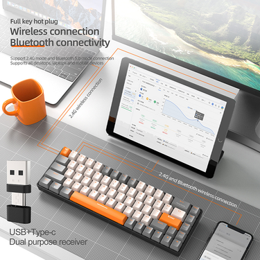 K Bluetooth New G Wireless Dual mode Mechanical Keyboard key Customized Mosaic Color Hot swappable eyboard_voghion.com