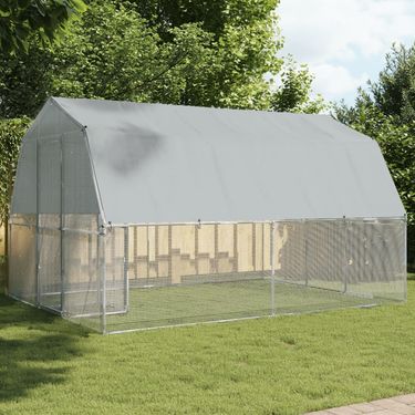 Chicken Cage with Roof and Door Silver Galvanized Steel_voghion.com