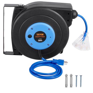 VEVOR Retractable Extension Cord Reel Power Cord Reel 30FT 16AWG/3C SJTOW_voghion.com