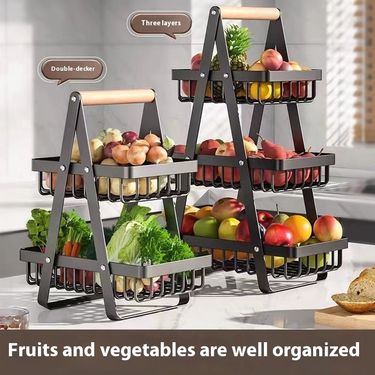 New 2 3 Tiers Countertop Fruit Basket Portable Iron Art Kitchen Organizer For Fruits Bread Snacks Storage Rack_voghion.com