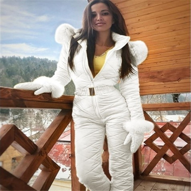 Women's Outdoor Fashion Ski Suit Jacket Hoodie Outdoor Sports Jumpsuit Zipper Ski Suit_voghion.com