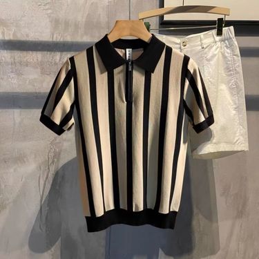 Summer Men's Knitted Short Sleeved Polo Shirt Korean Slim Fashion All Match Casual Lapel Half Sleeved T Shirt Bottoming Shirt_voghion.com