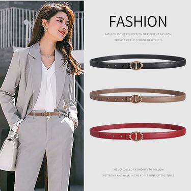 Belt For Female Students Genuine Leather Korean Style Simple Ladies Smooth Buckle Trouser Belt For Women Decorative Belt_voghion.com