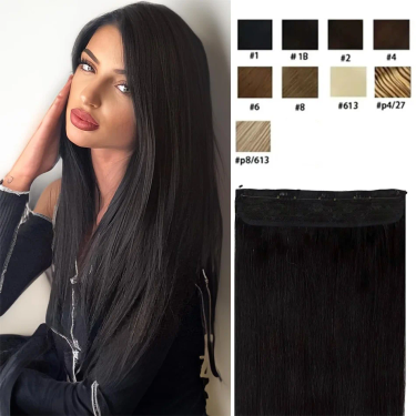 One Piece Fish Line Hair Extensions 120g Natural Straight 16-26 100% Human Hair_voghion.com