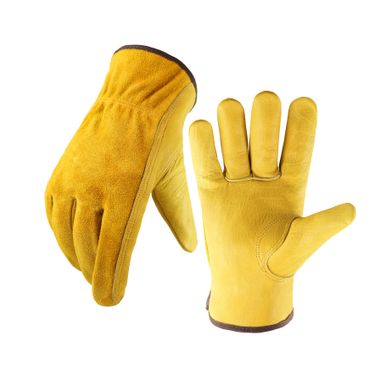 Leather Work Gloves Flex Grip Tough Cowhide Gardening Glove for Wood Cutting/Construction/Truck Driving/Garden/Yard Working_voghion.com