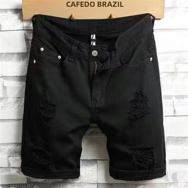 Summer Lightweight Denim Shorts For Men Korean Style Trendy Ripped Slim Fit Casual Fashion Brand Pants_voghion.com