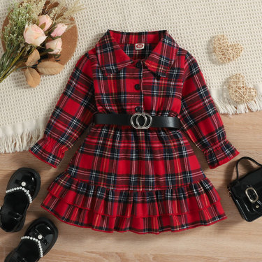 Baby clothes Lady Christmas Princess woolen plaid children's dress with belt_voghion.com