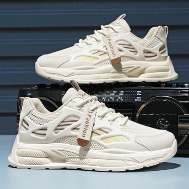 Spring New Breathable Mesh Men's Korean Style Versatile Thick-Soled Sneakers Casual Running Dad Shoes_voghion.com