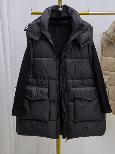girl Plus Size MM Extra Large 150kg Korean Style Down Cotton For Women Autumn Winter Loose Versatile Hooded Vest_voghion.com