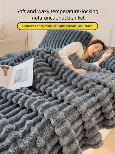 Flannel Fleece Bed Cover Blanket | Soft Rabbit Fur Plush Pattern For Winter Warmth As A Gift Or Nap Throw_voghion.com