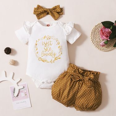 Kids' Clothing Hot Selling Baby Girl Cotton Short Sleeved Tight Romper And Floral Shorts Set_voghion.com