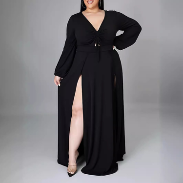 women's sexy long-sleeved slit large size dress_voghion.com
