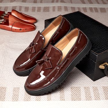 Tassel casual leather shoes for men new style of cowhide patent leather slip on loafers_voghion.com