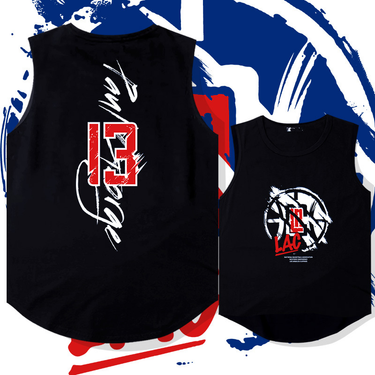 Clippers Paul George # 13 Quick Dried Shoulder Arc Tank Summer Basketball Sports Fitness Sleeveless Top_voghion.com