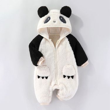 Autumn Winter Baby Clothes Boy Girl Cartoon Thicken Plus Velvet Zipper Hooded Romper Infant Warm One Piece Fashion Ki_voghion.com