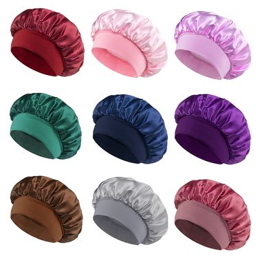 Hot Sale New Ladies Satin Solid Wide Crempy Sleepyhead Unisex Head Wrap Rubber Band Cap Hair Care Night Hat Hood de Nuit_voghion.com