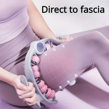 14-Wheel Yoga Fitness Roller | Deep Tissue Massager & Enhanced Performance | Ergonomic Design, Secure Leg Clamp, Pink And Gray_voghion.com