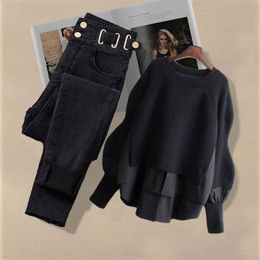 Women's Clothing new style outfit design two piece tops for women with jeans two piece suit_voghion.com