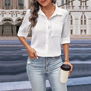 2025 New Spring And Autumn Commuting Casual Basic Turn-down Collar Long Sleeve Straight White Shirt For Women_voghion.com