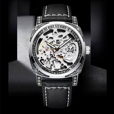 China-Chic Carved Watch Male Leather Strap Full-automatic Mechanical Watch Hollow Two-way Chain Up Movement Metal Pointer Type_voghion.com