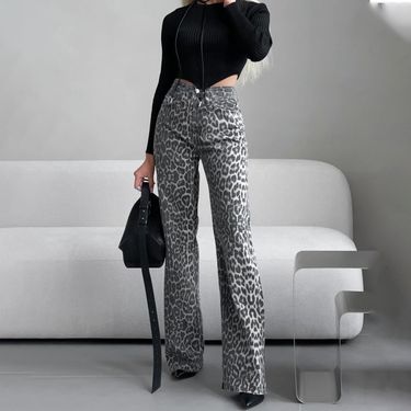 Women's Clothing High end leopard print narrow jeans for women new high waist slimming high end straight trousers for women_voghion.com