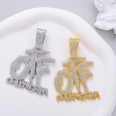 Electric syllable hip-hop OFF full diamond pendant chain, flame rock alloy men's Cuban necklace_voghion.com
