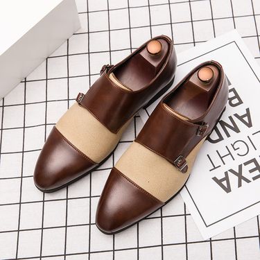 Unbeatable Quality Wind Color Matching Buckle Casual For Men's Business Formal Leather Pointed Monk Shoes Size 47 And 48_voghion.com