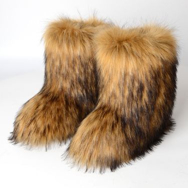 Cross-border European And American Flat High-top Warm Winter Fur Boots Deep Mouth Round Toe Mid-calf Fox Fur Snow Boots For Women_voghion.com