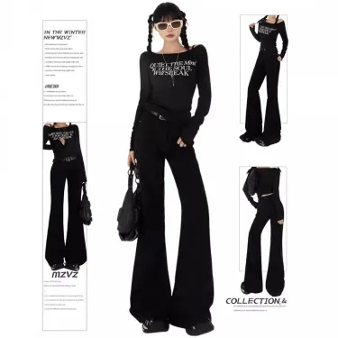 American Retro Low Waist Flared Jeans Women's Loose Slimming Small Size Extended Spicy Girl Wide Leg Pants_voghion.com