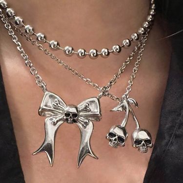 Halloween Necklace Wholesale European And American Jewelry Exaggerated Design Bow Skull Dark Style Clavicle Chain_voghion.com