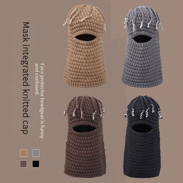 Men's Hats New Pullover Knitted Earmuffs Men And Women Autumn And Winter Balaclava Mask Integrated Funny Wool Hat_voghion.com
