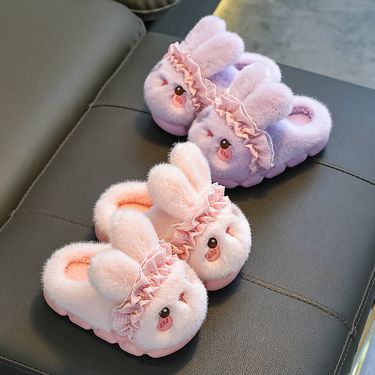 Mother & Kids Girls' Winter Plush Slippers With Bunny Ears - Soft Fleece-Lined Cozy House Shoes Non-Slip Indoor Outdoor Warm Slippers For Toddler_voghion.com