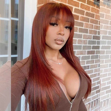 99J Burgundy Lace Front Wigs Human Hair 150% Density Virgin Straight Wigs with Bangs Hair _voghion.com