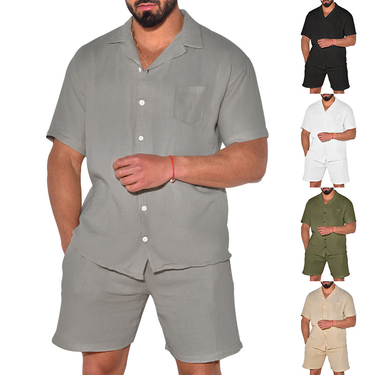 20235 Summer Sports Short Sleeve Shorts Loose Casual Men's Shirt Set_voghion.com
