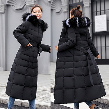 2022 New Winter Jacket Women's Warm Fashion Bow Belt Fox Fur Collar Coat Long Dress Women's Thick Coat_voghion.com