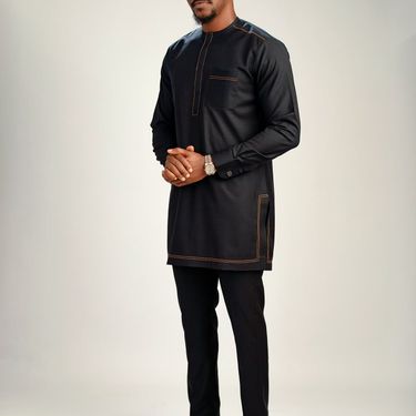 New Muslim Long Sleeve Embroidery Simple Classic Men's Suit_voghion.com