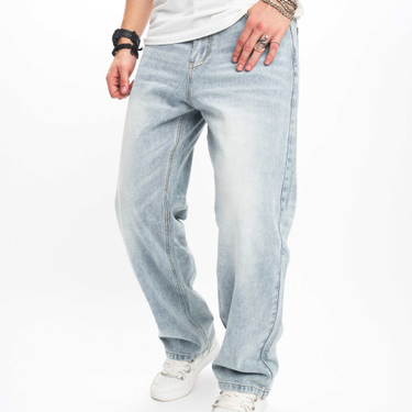 New European And American High Street Men's Jeans, Loose Wide-leg Straight-leg Jeans, Washed Jeans_voghion.com