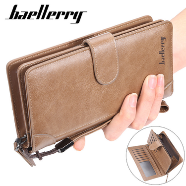 Men's wallet long baellerry business multi-card slot large capacity buckle zipper clutch fashion bag_voghion.com