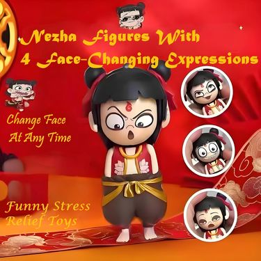 Nezha 2 Movie Pressed Figure Toy - Cute Stress Relief Toy With 4 Face Expressions, Fun Fidget Toy For Adults, Desk Decoration & Keychain_voghion.com