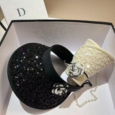 Mountain Camellia Pearl Sunshade For Summer Outing Foldable Ice Silk Empty Top Sweet Glitter Sun Hat_voghion.com