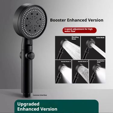5-Mode High Pressure Handheld Shower Head Set – Water Saving Rainfall Spray With 360° Swivel & Anti-Clog Nozzles (Black/Silver)_voghion.com