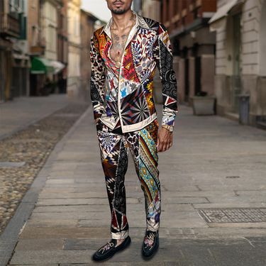 2025 Spring Summer Men Shirt Set Brand Print Fashion Printing Two Piece Set Mens Light Luxury Lightweight Party Long Sleeves_voghion.com